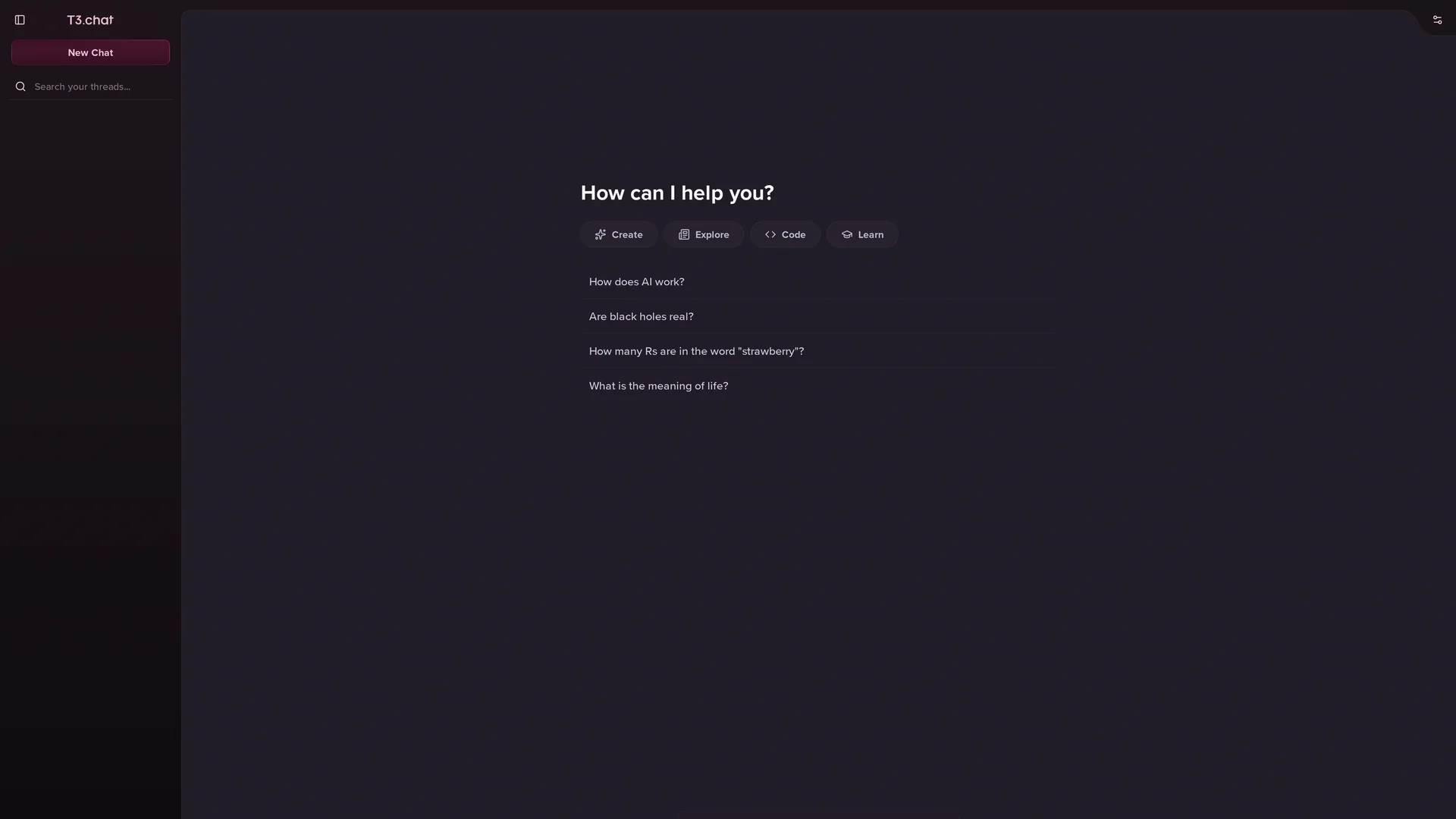 t3-chat homepage
