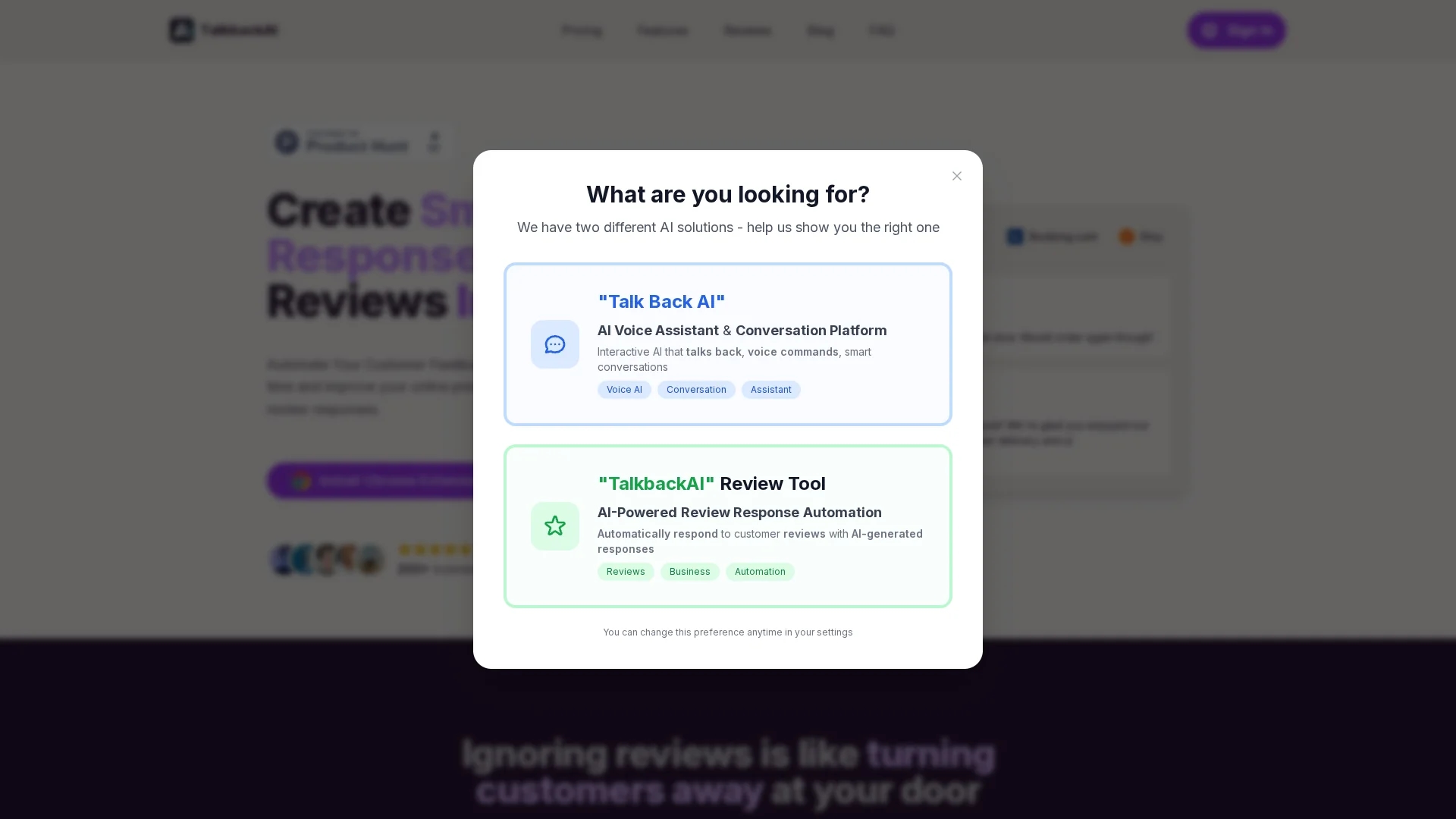 talkbackai homepage