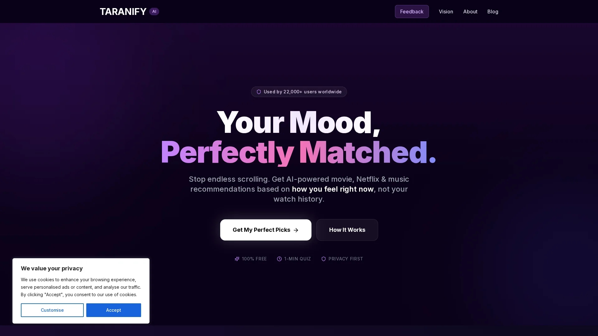 taranify-mood-ai homepage