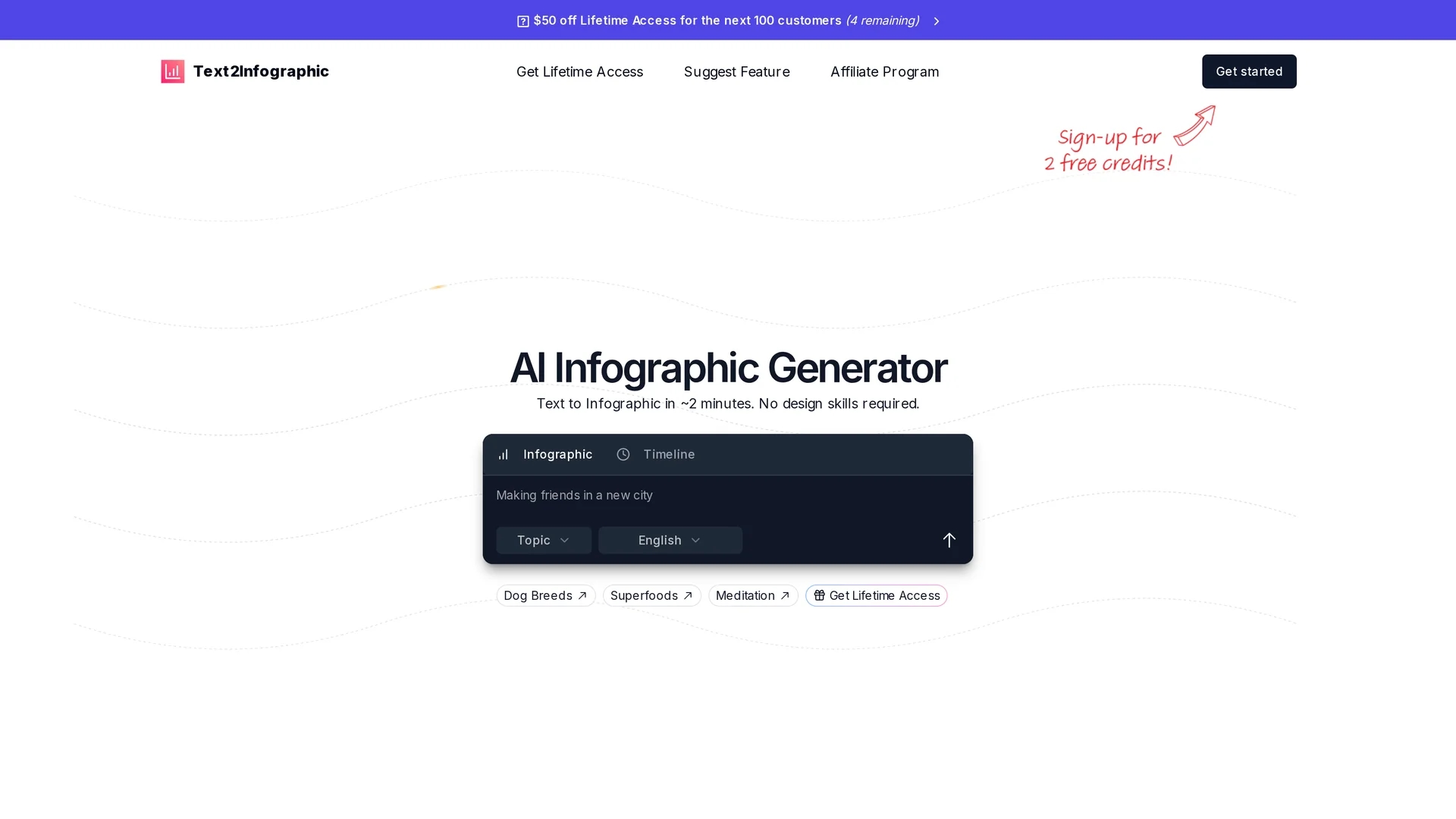 text-to-infographic homepage