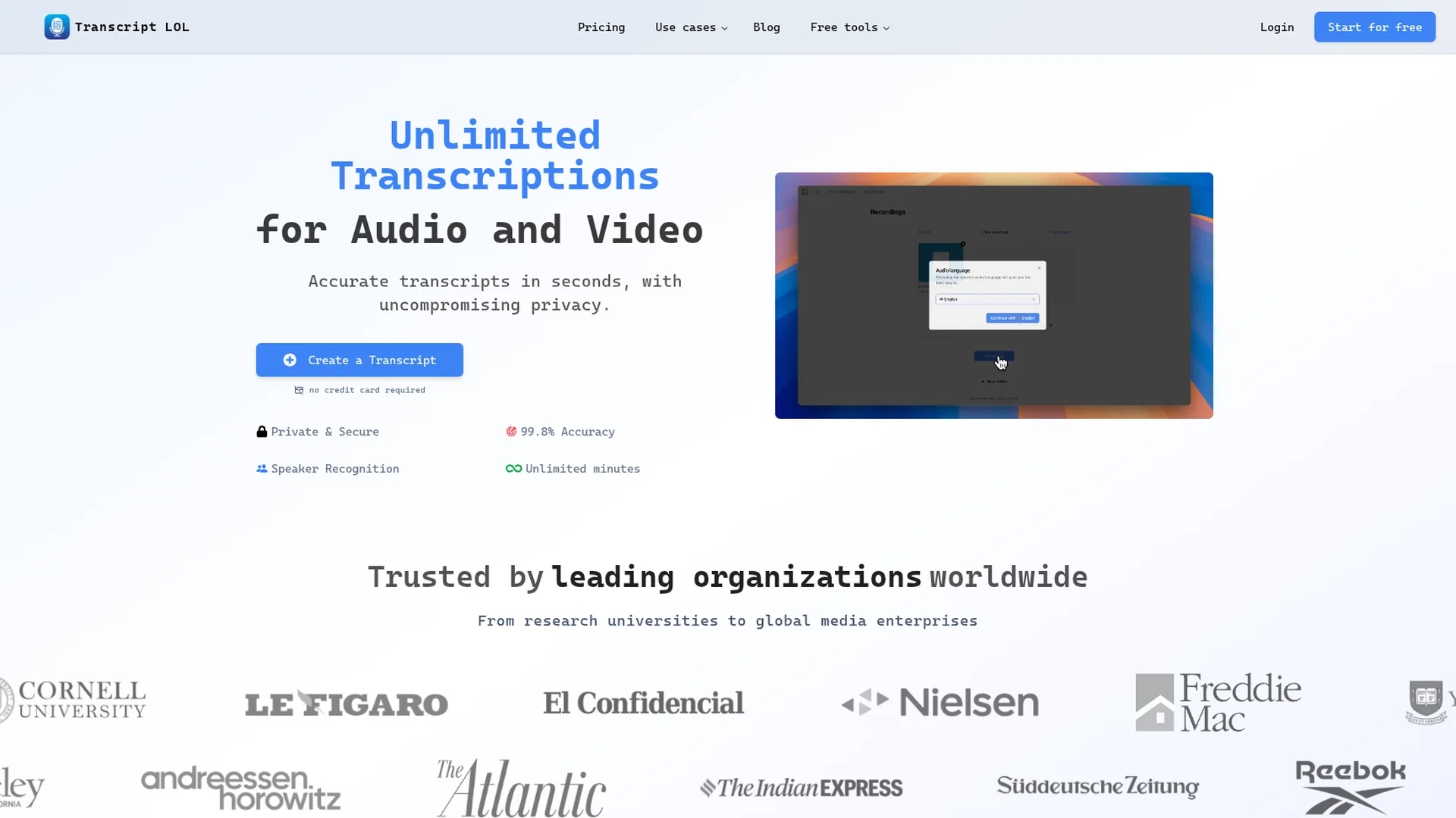 transcript-lol homepage