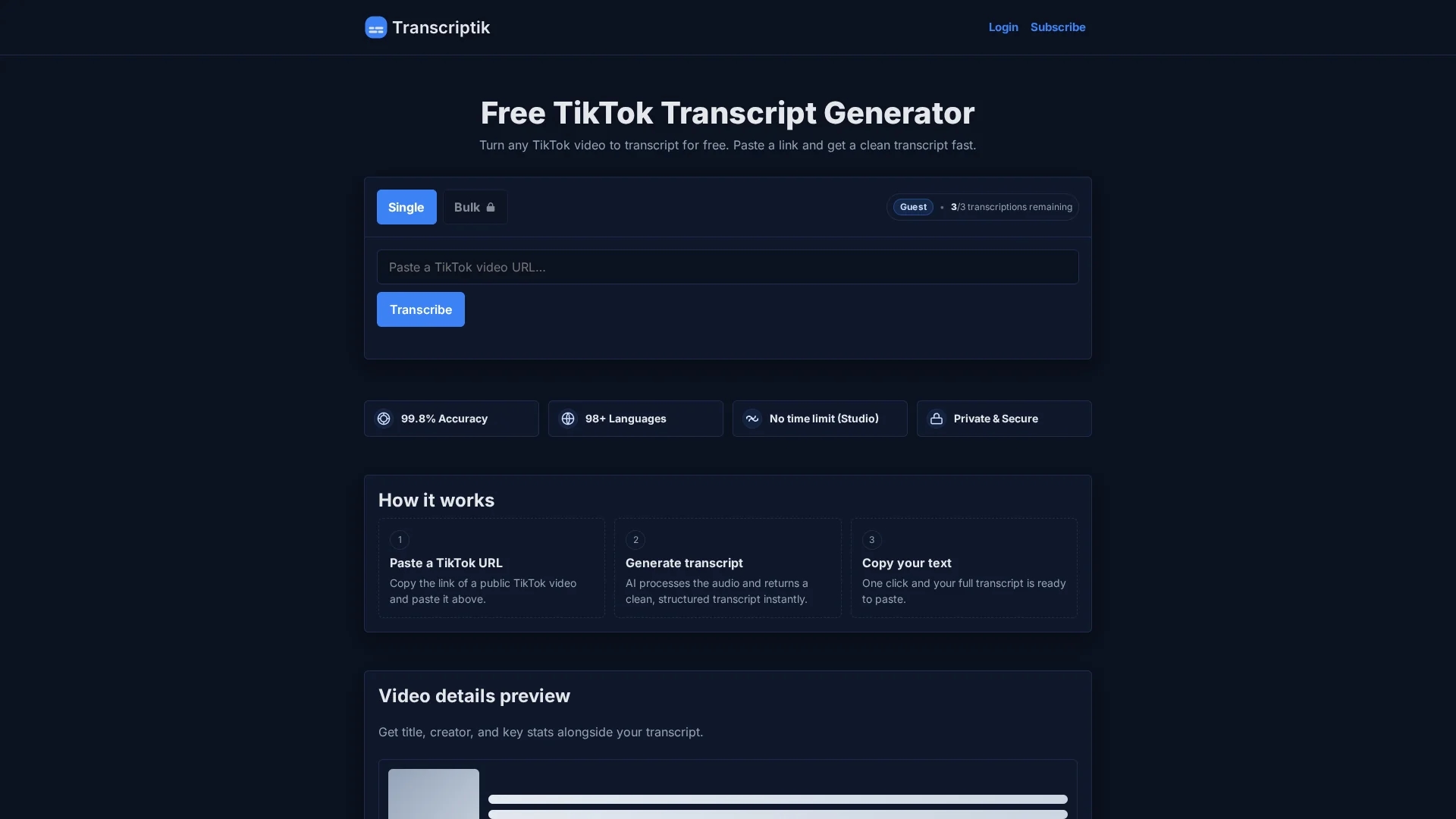 transcriptik-ai homepage