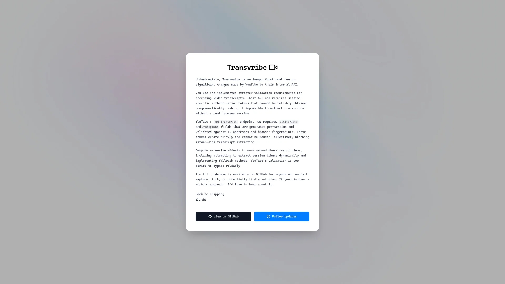 transvribe homepage