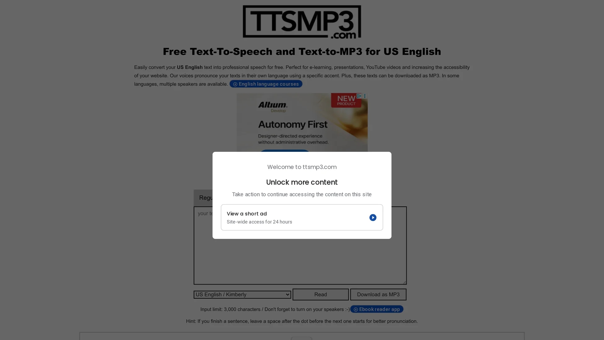 ttsmp3-com homepage