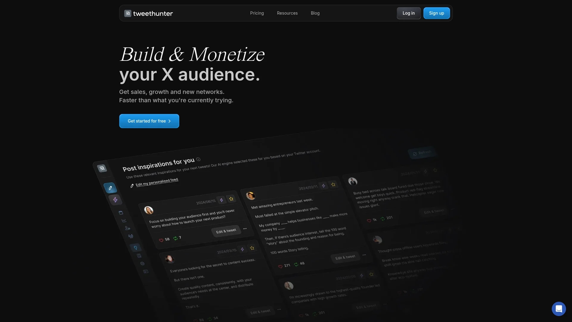 tweet-hunter homepage