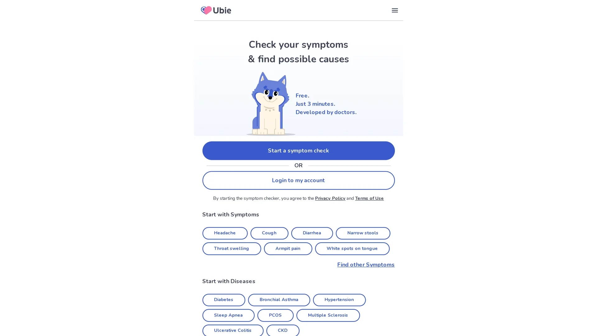 ubie-ai-symptom-checker homepage