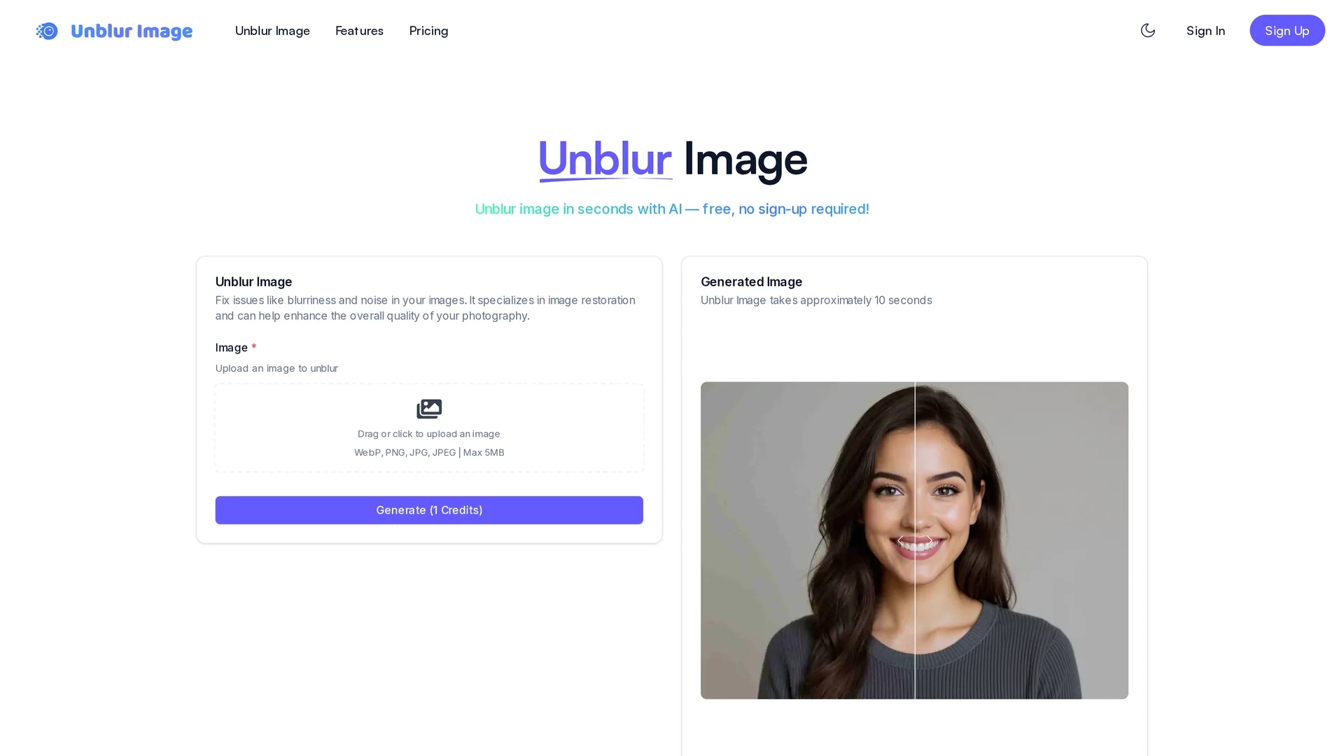 unblur-image-ai homepage