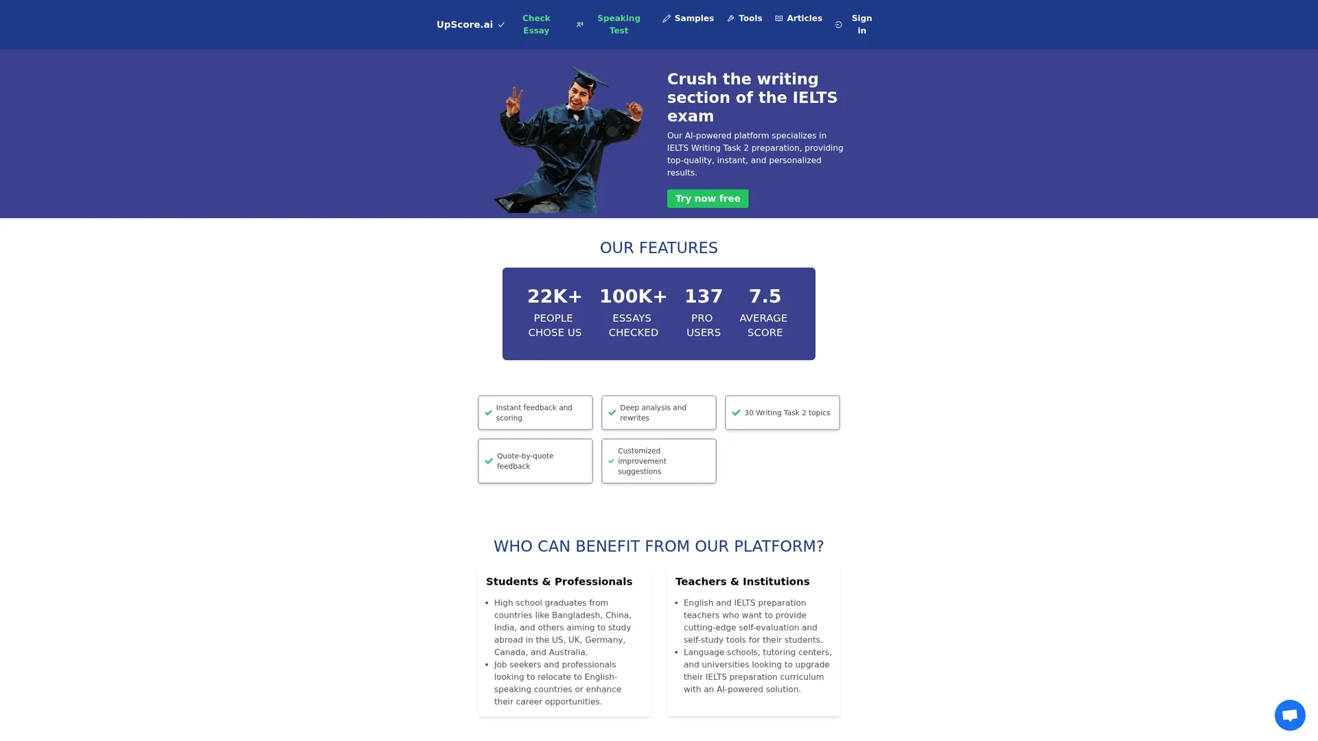 upscore-ai homepage
