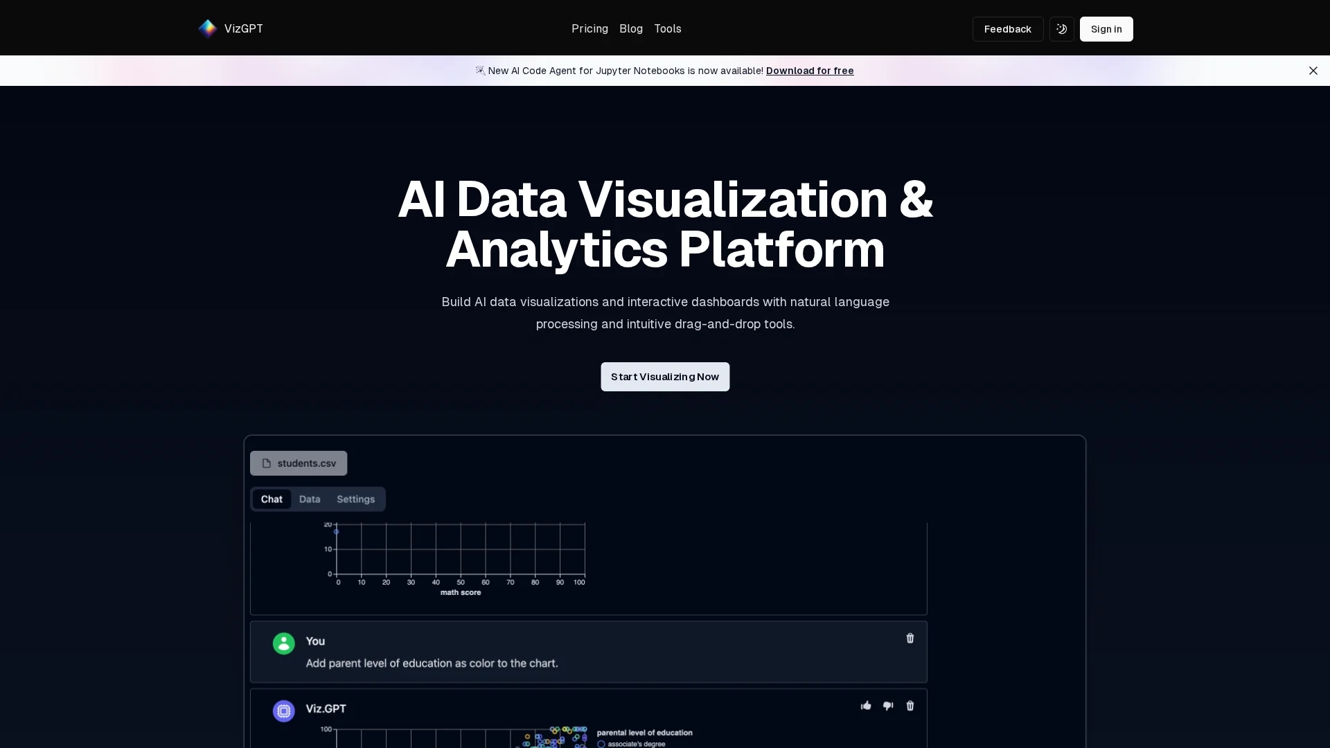 vizgpt homepage