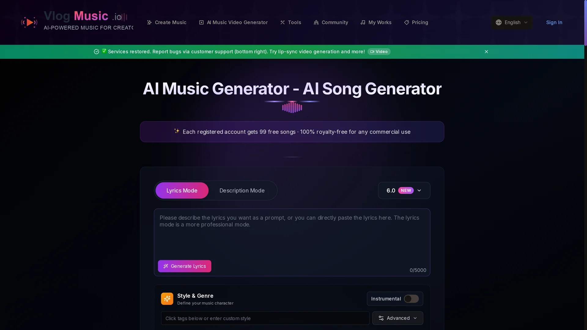 vlogmusic-io homepage