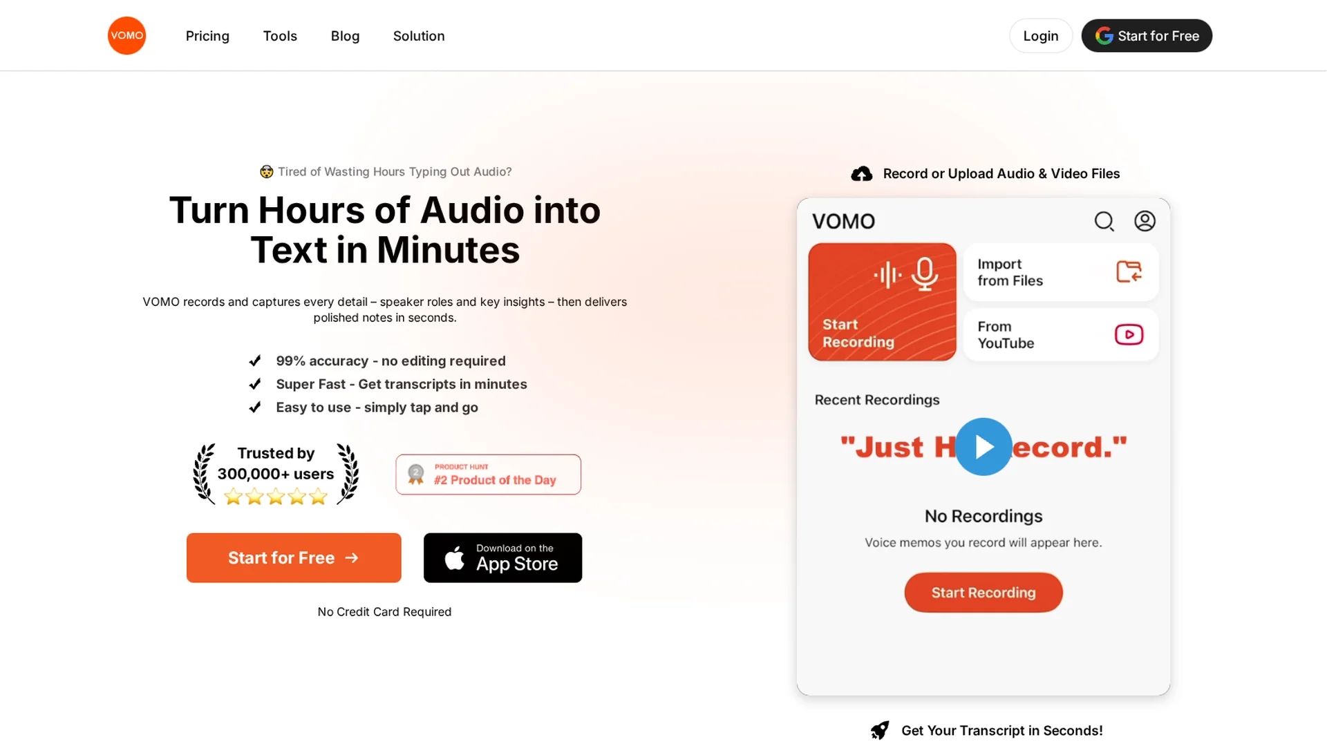 vomo-ai homepage