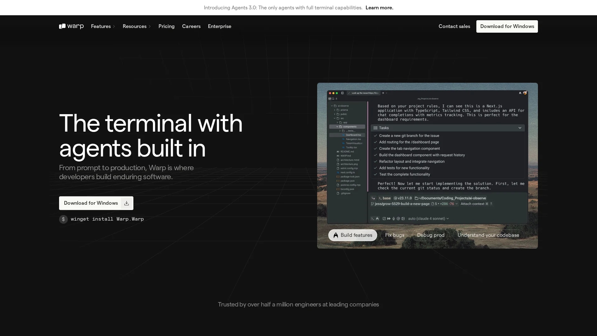 warp-ai homepage