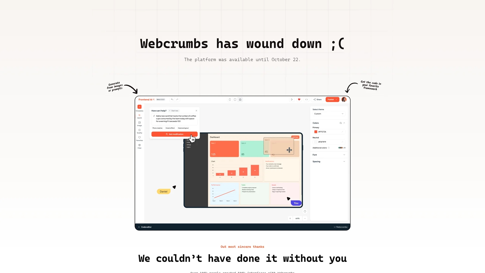 webcrumbs-frontend-ai homepage