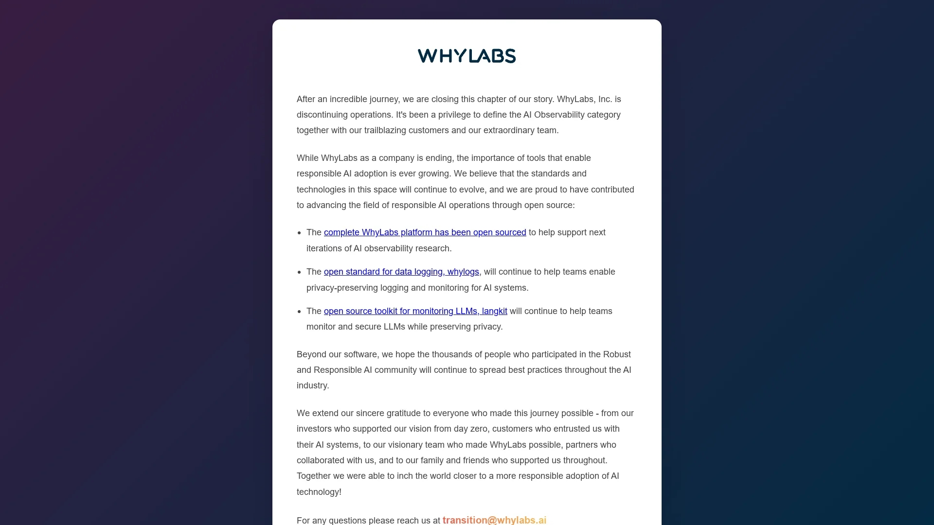 whylabs-ai-observatory homepage