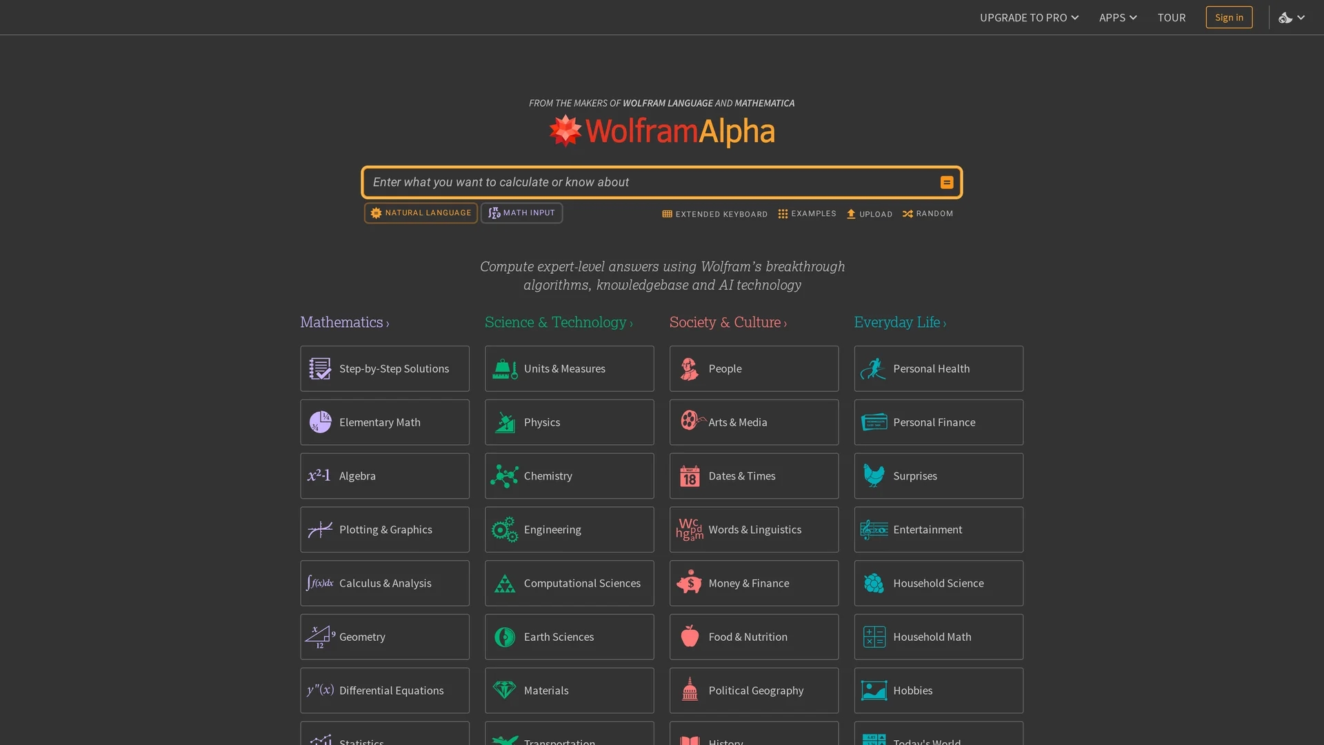 wolframalpha homepage