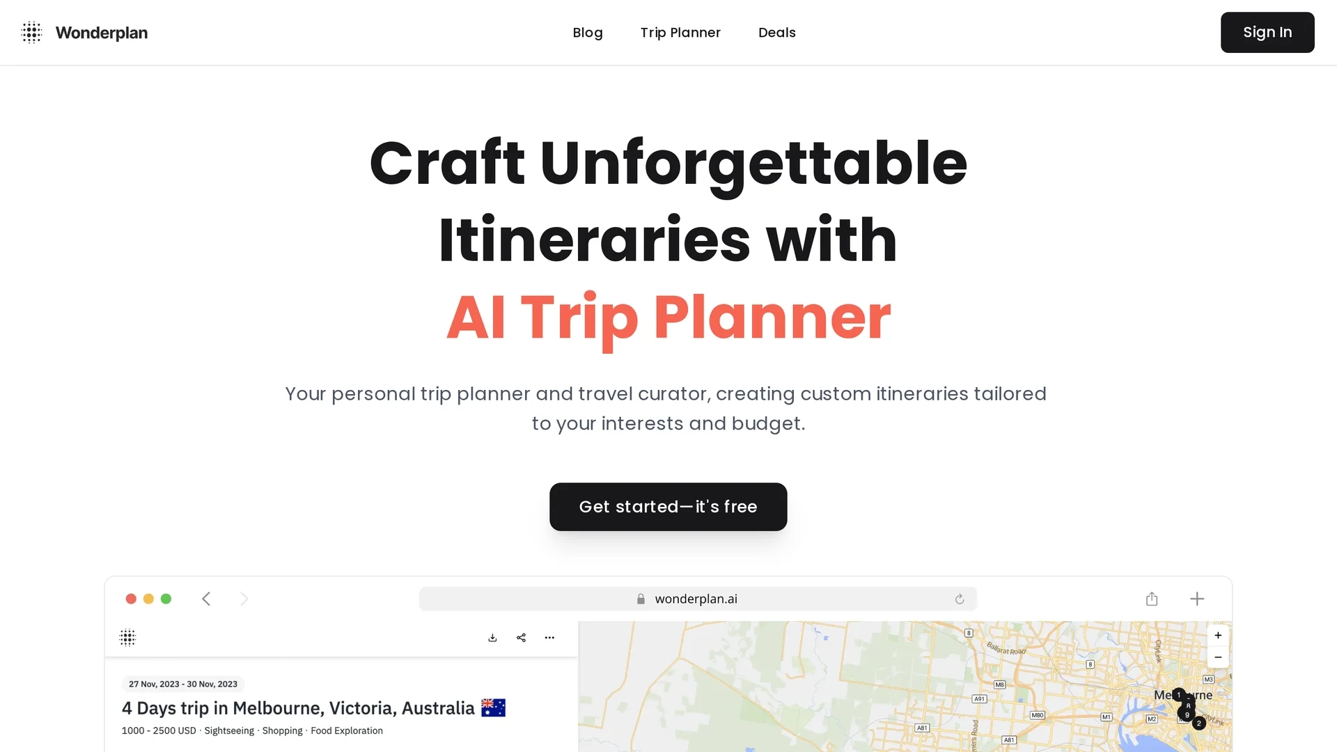 wonderplan-ai homepage