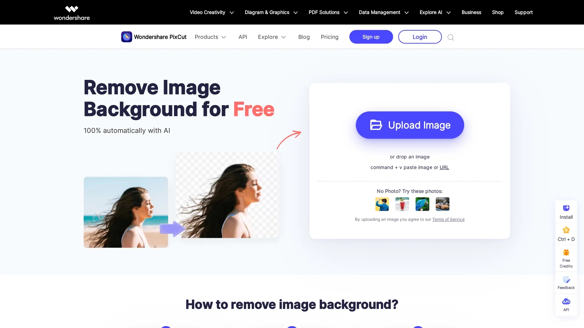 wondershare-pixcut homepage