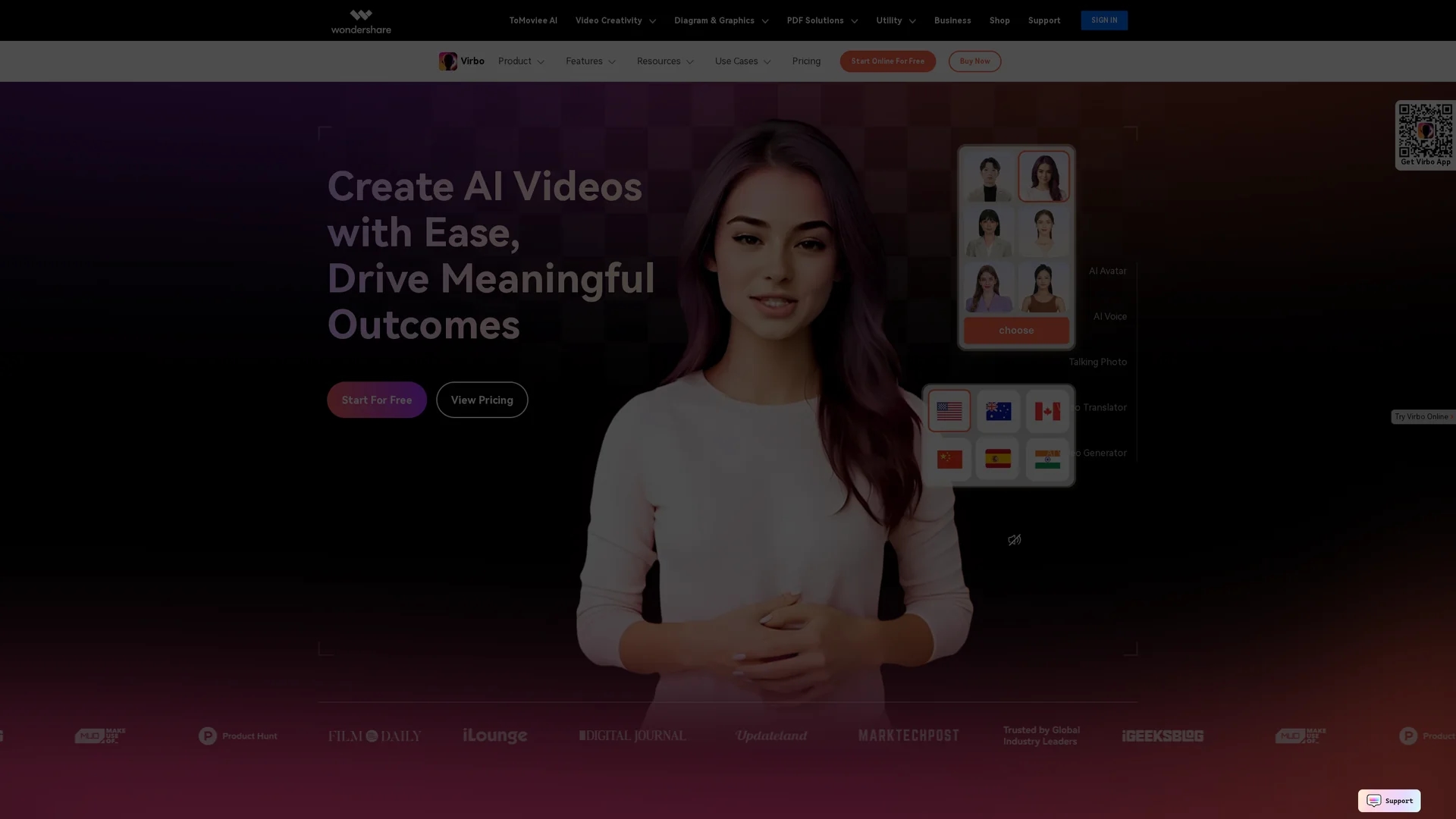 wondershare-virbo homepage