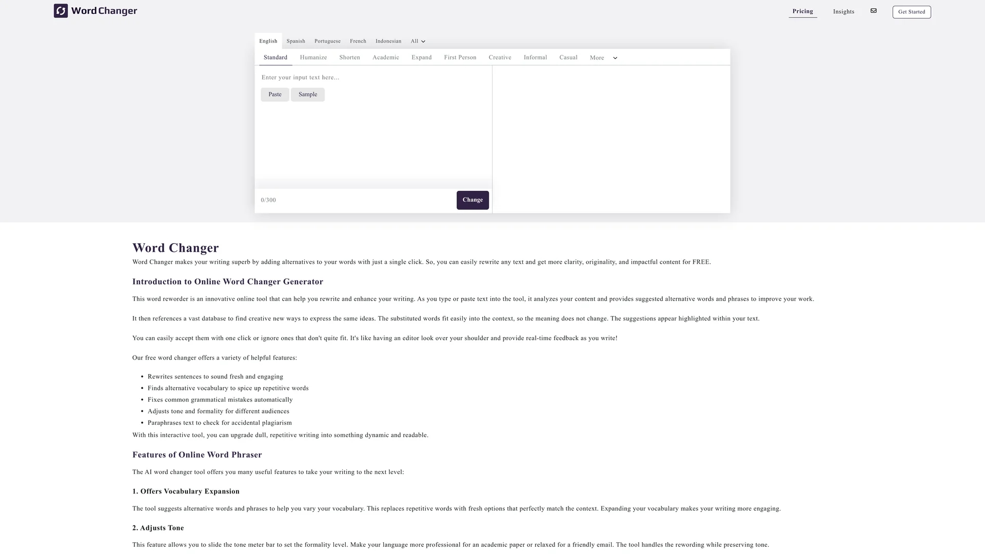 word-changer homepage