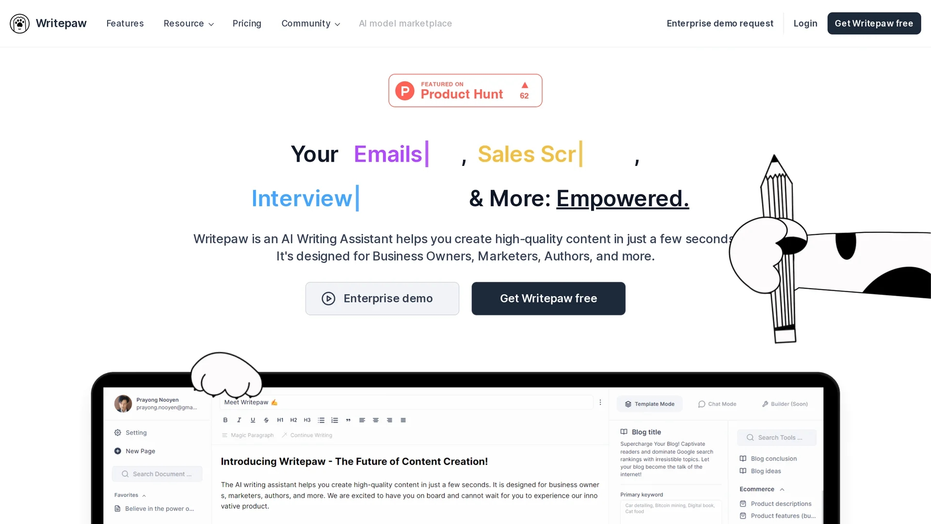 writepaw-com homepage
