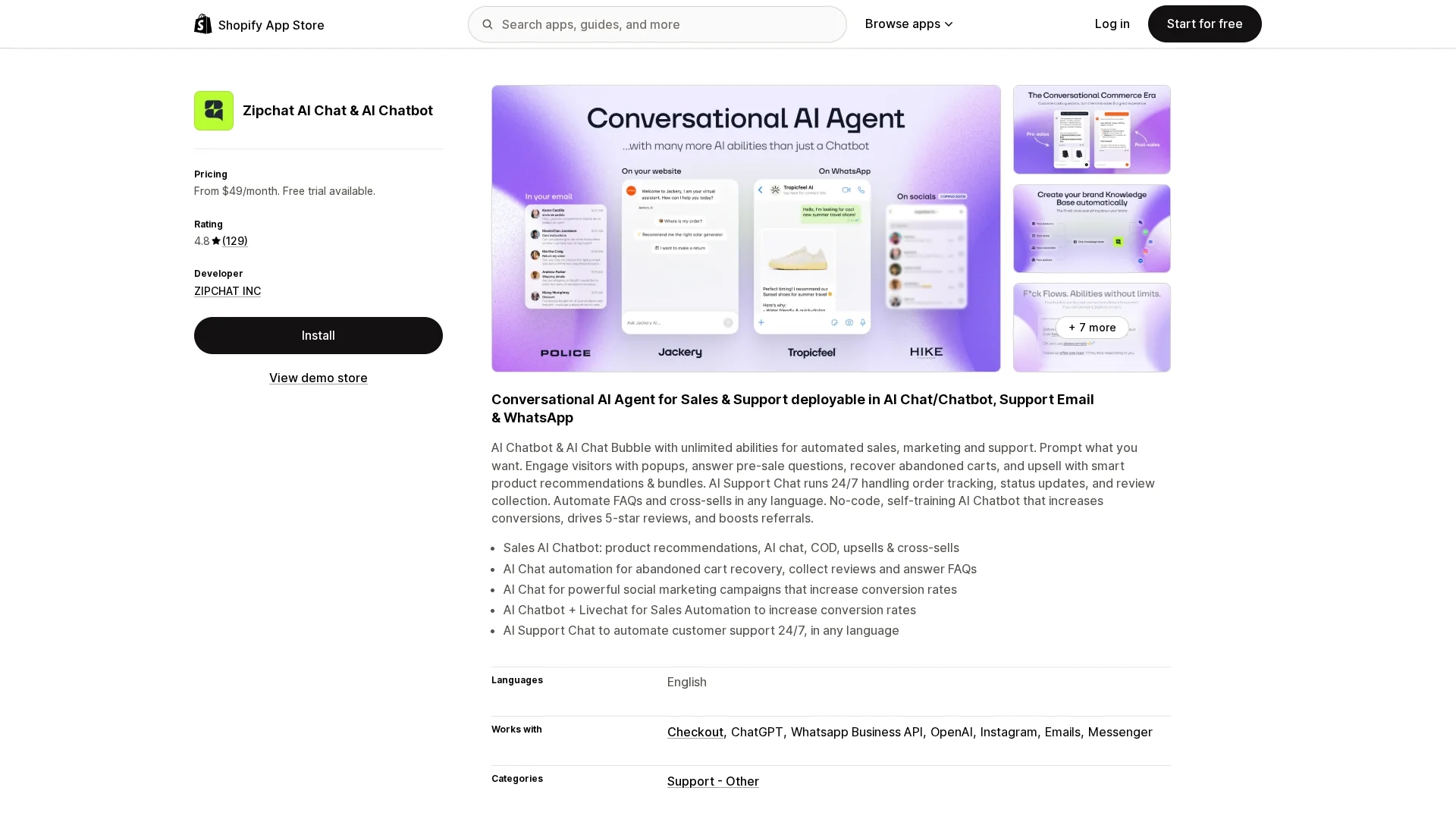 zipchat-ai homepage