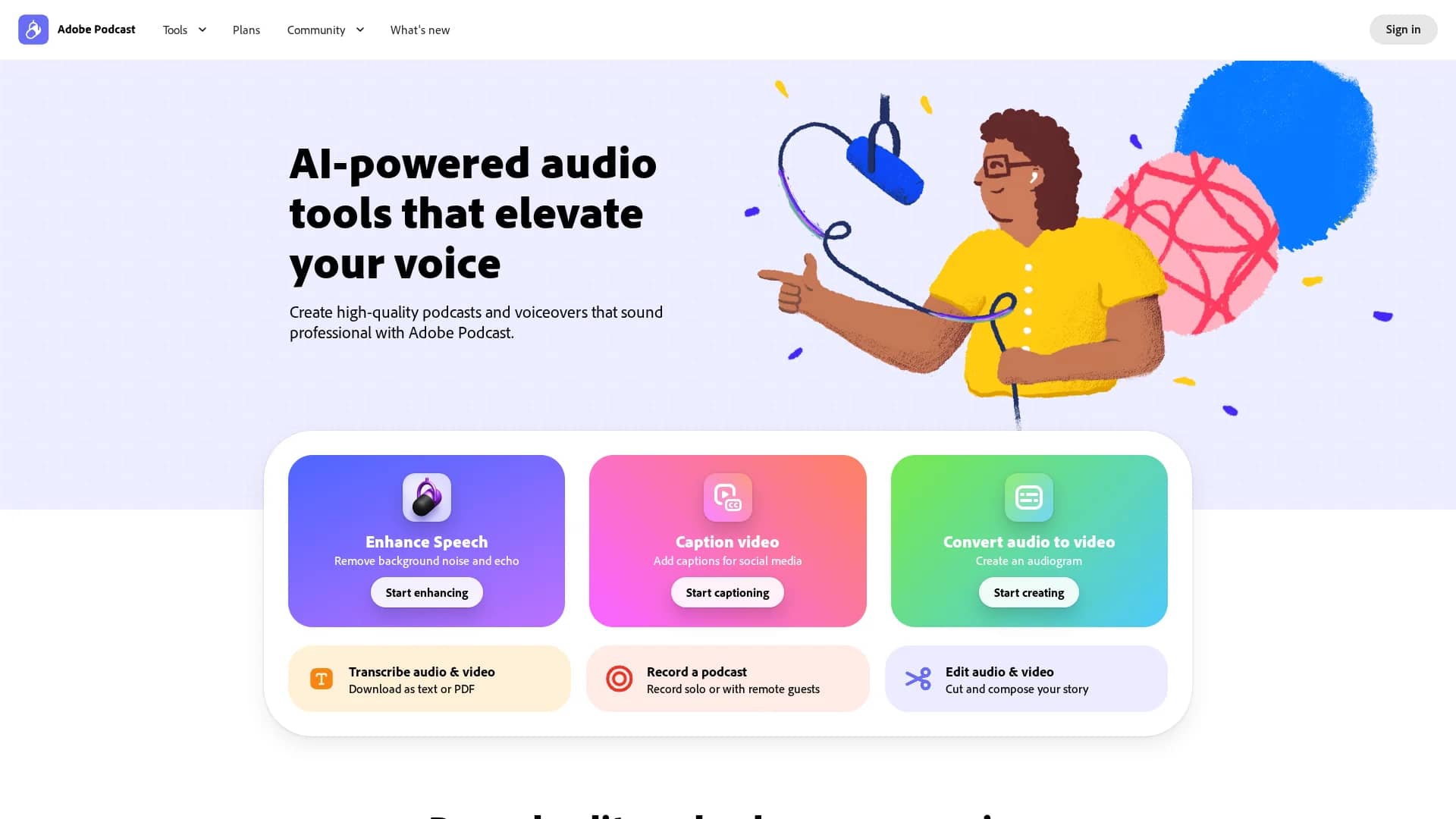adobe-podcast homepage