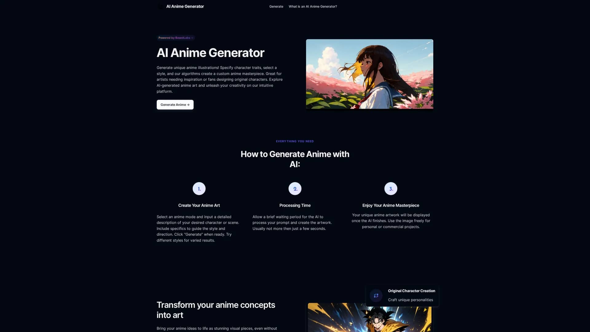 ai-anime-generator homepage