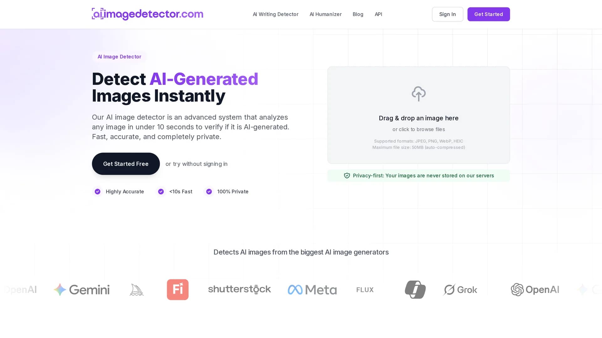 ai-image-detector-com homepage