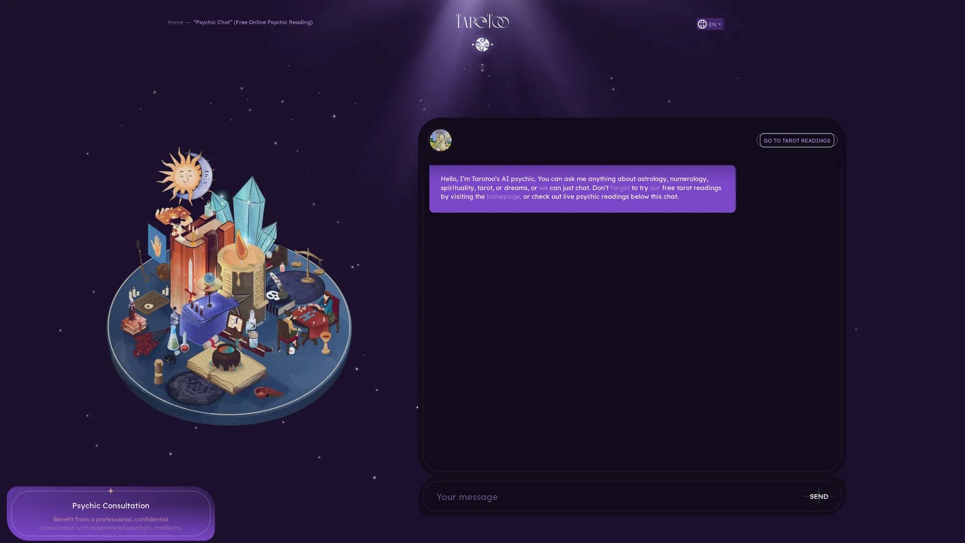 ai-psychic-by-tarotoo homepage