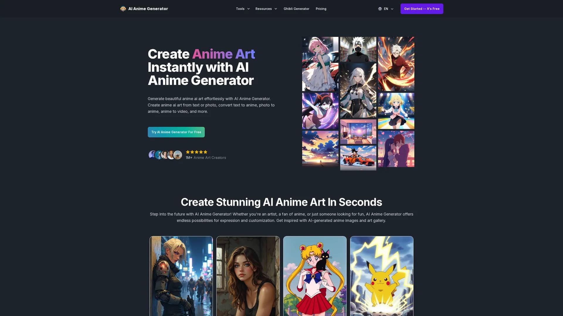 aianimegenerator homepage