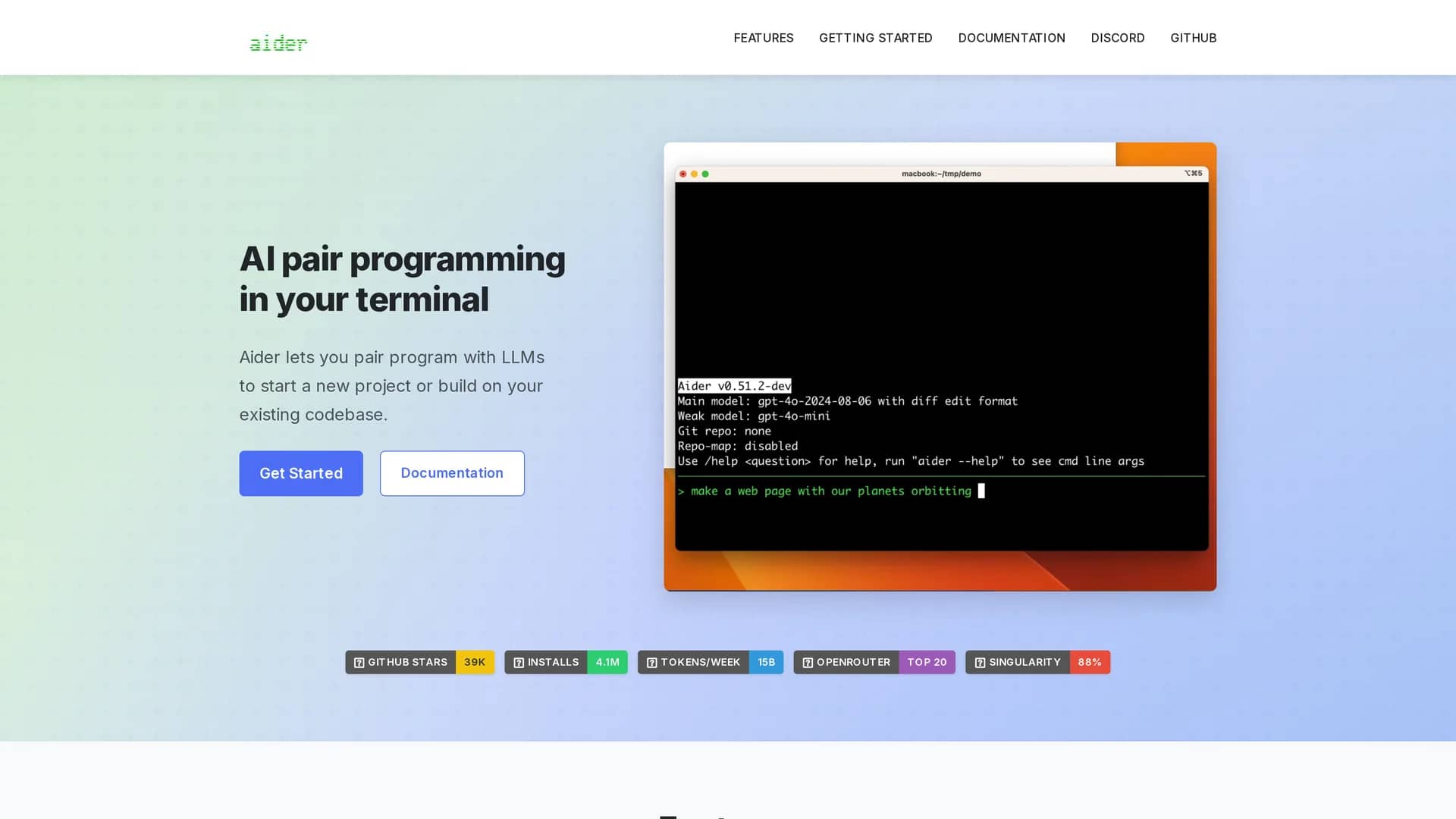 aider-chat homepage
