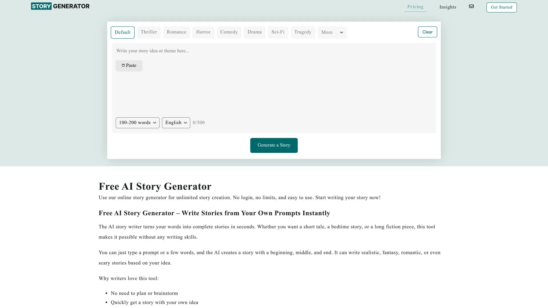 aistorygenerator-com homepage