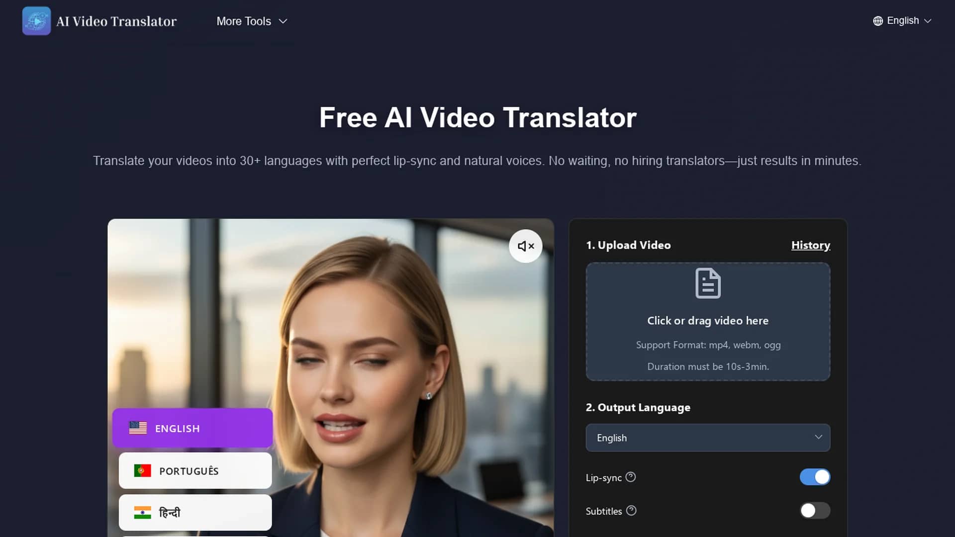 aivideotranslator-ai homepage