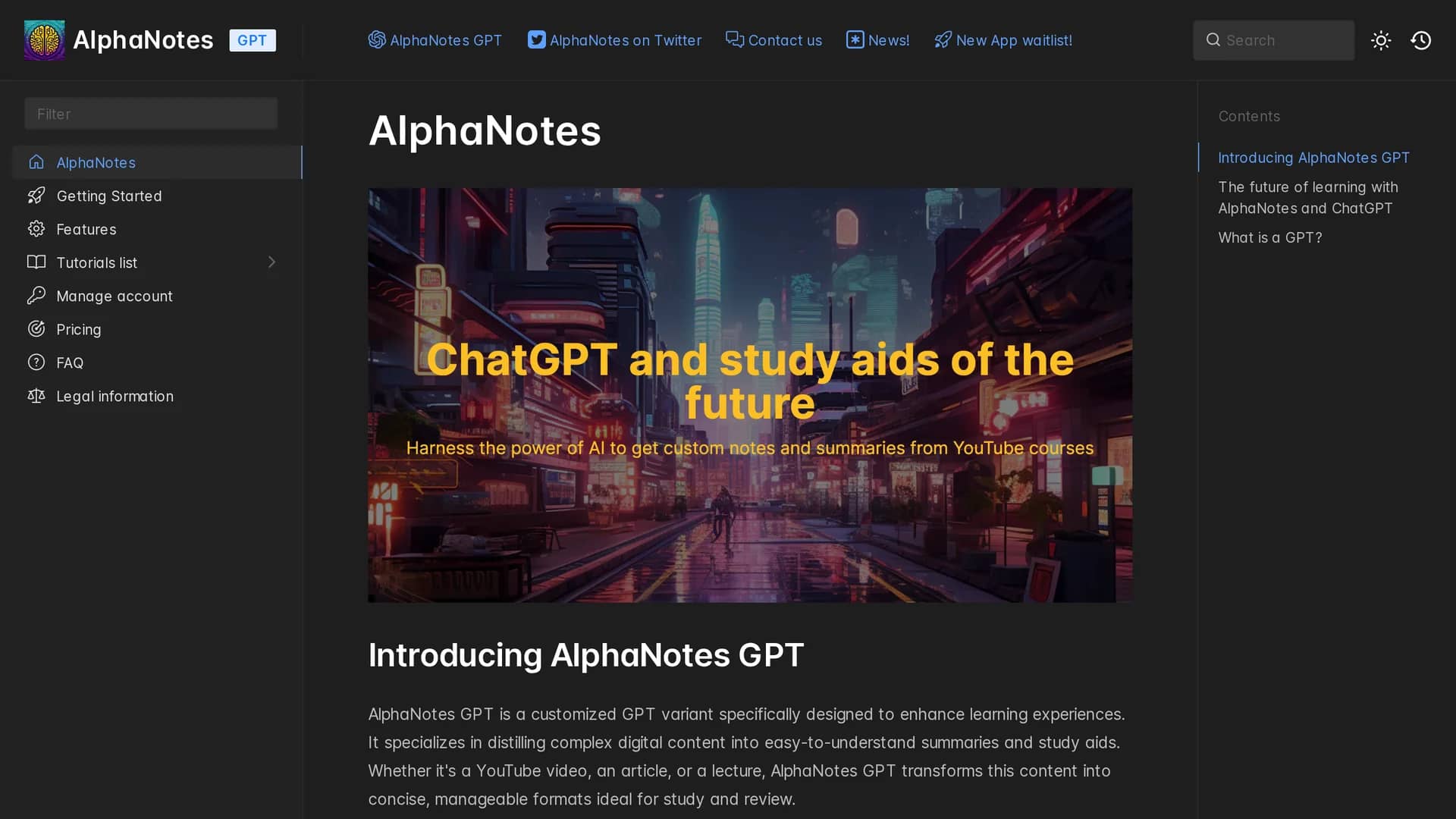 alphanotes homepage