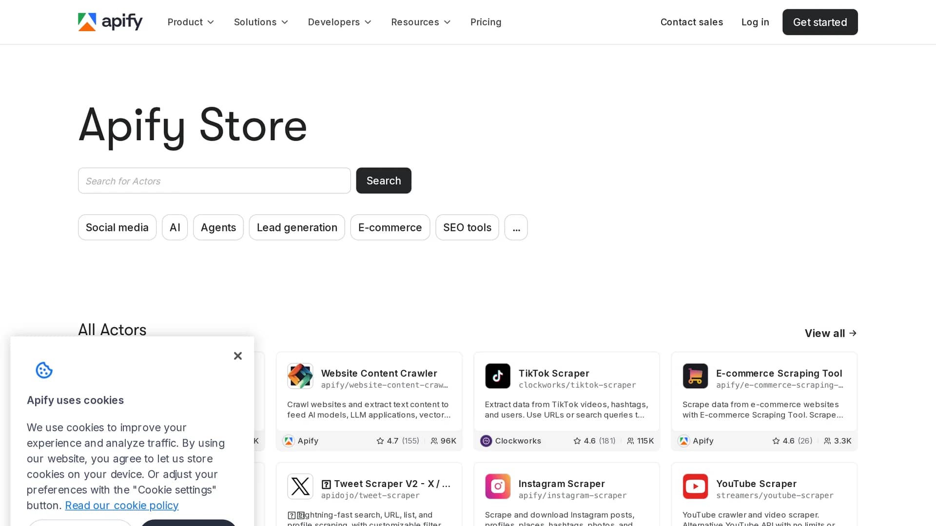 apify-store homepage