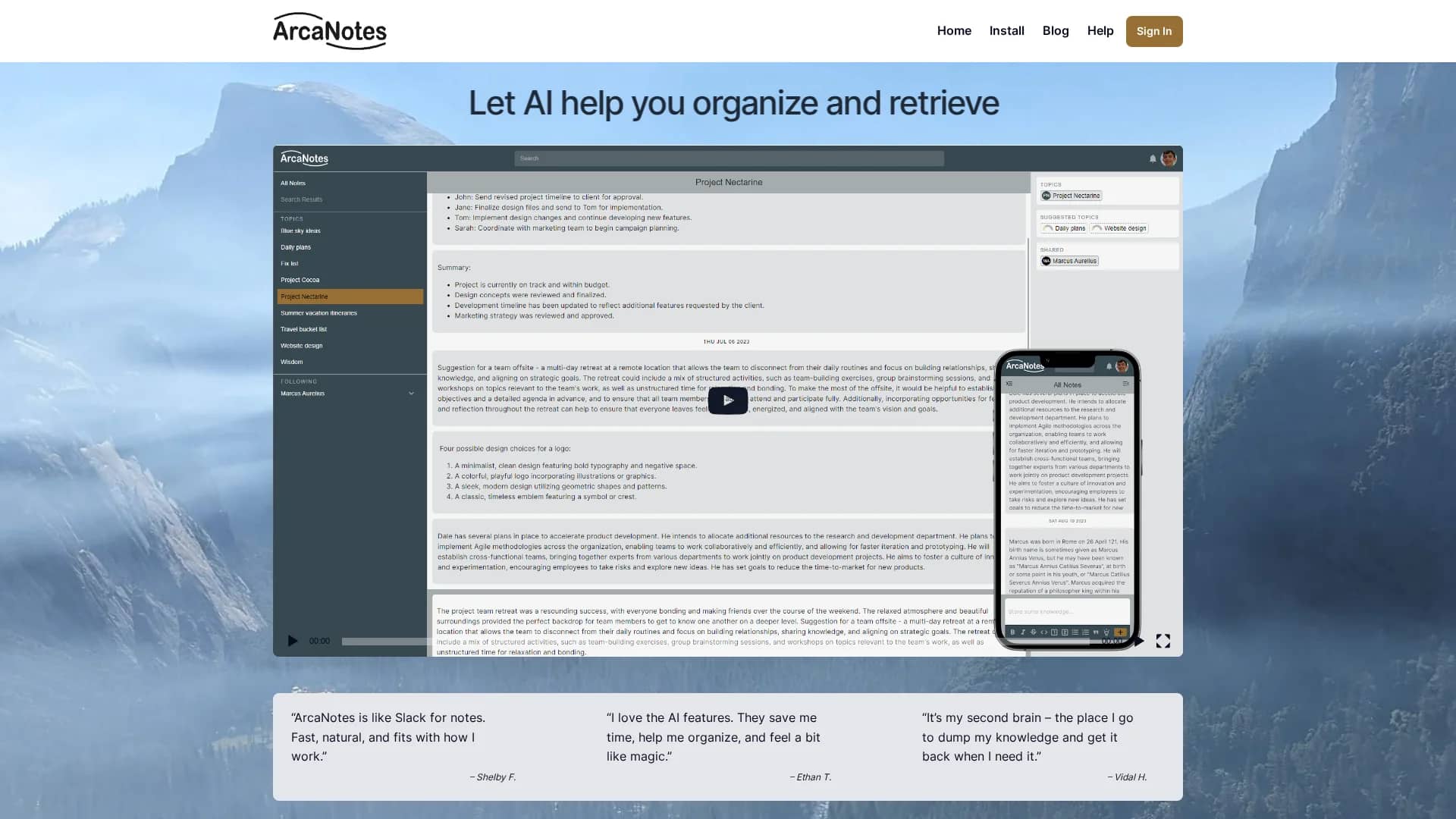 arcanotes homepage