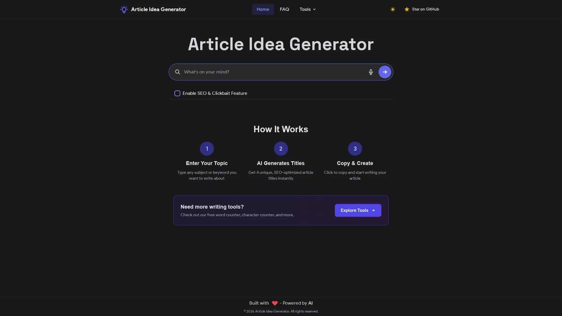 article-idea-generator homepage