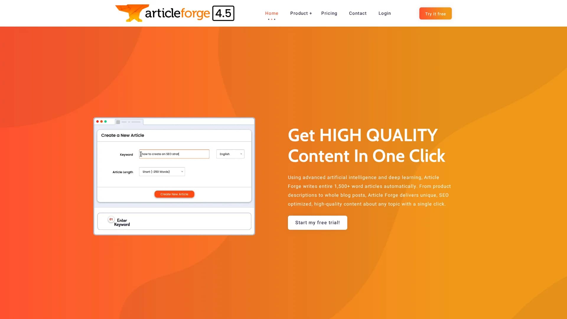 articleforge homepage
