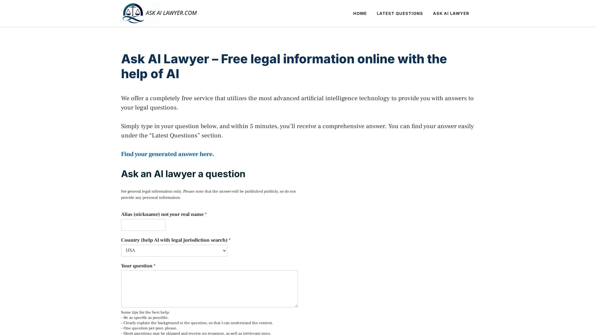 ask-ai-lawyer homepage