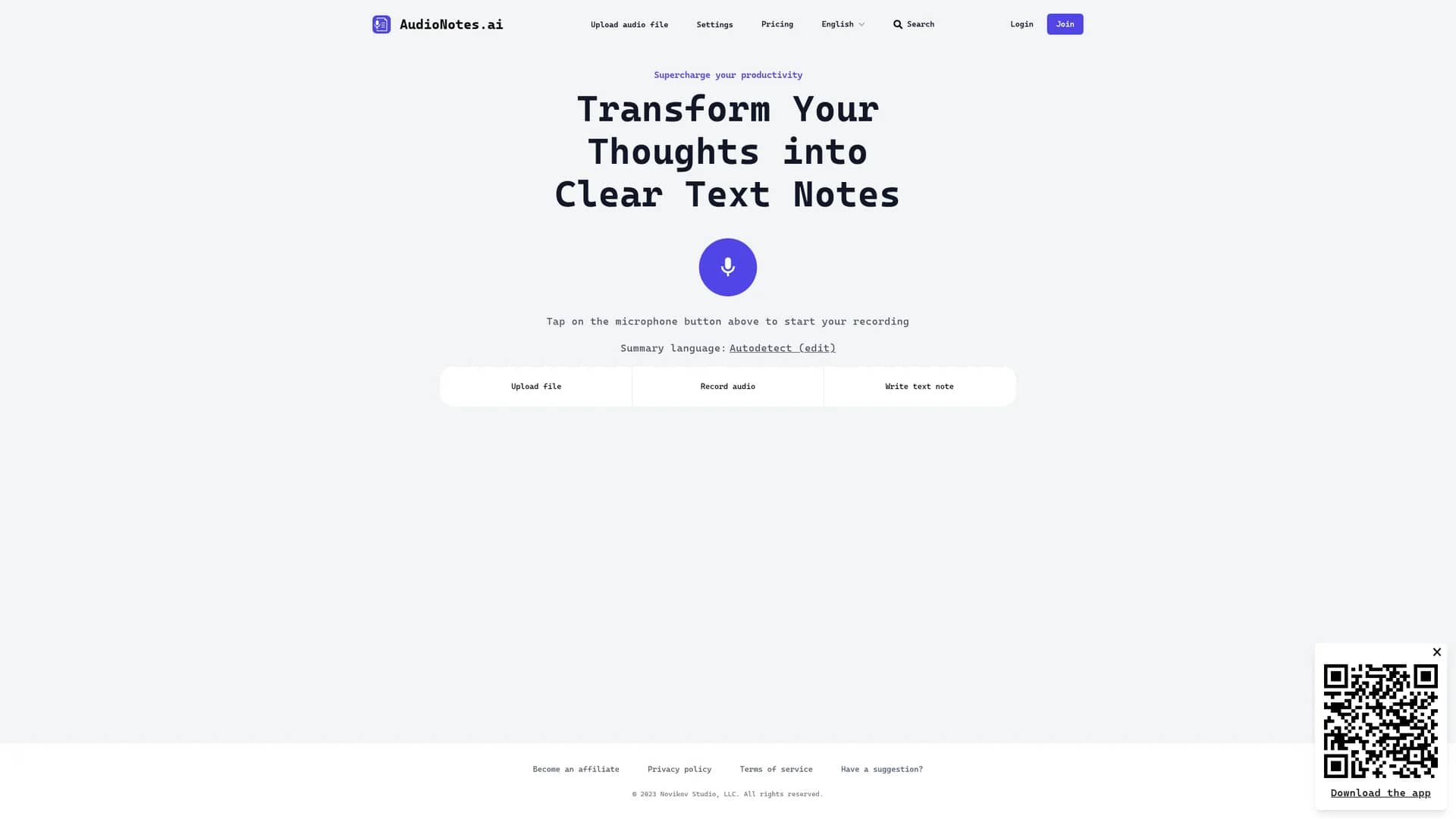 audionotes-ai homepage