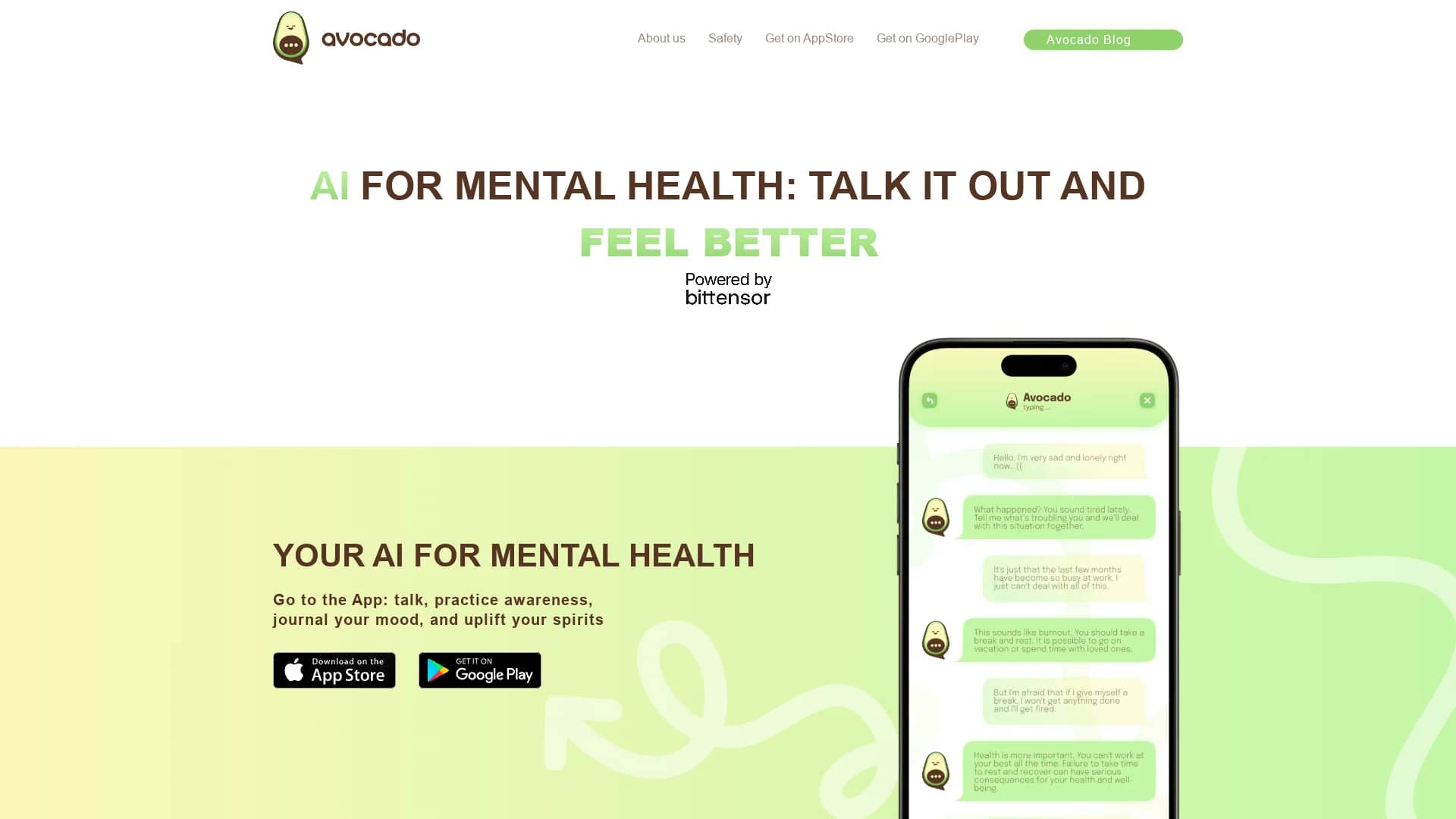 avocado-ai-therapist homepage