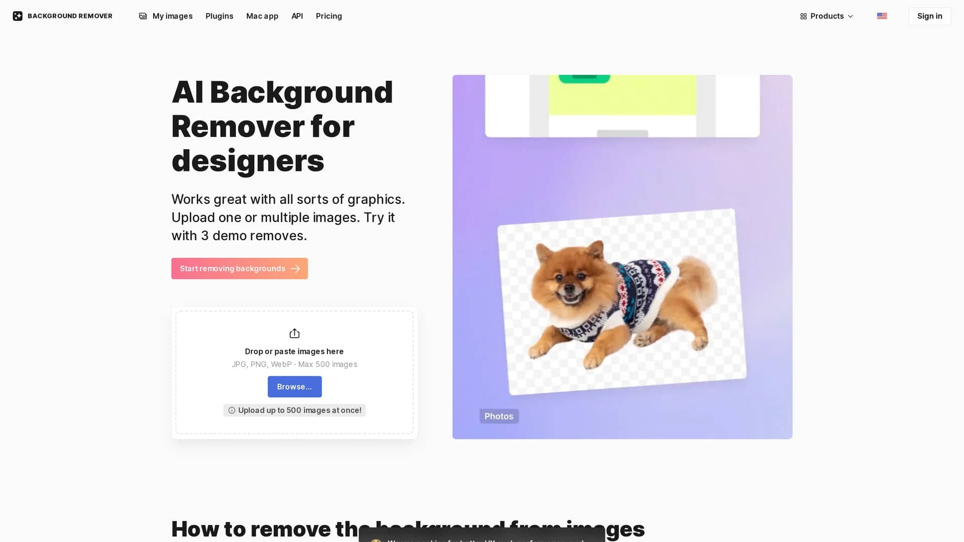 background-remover homepage