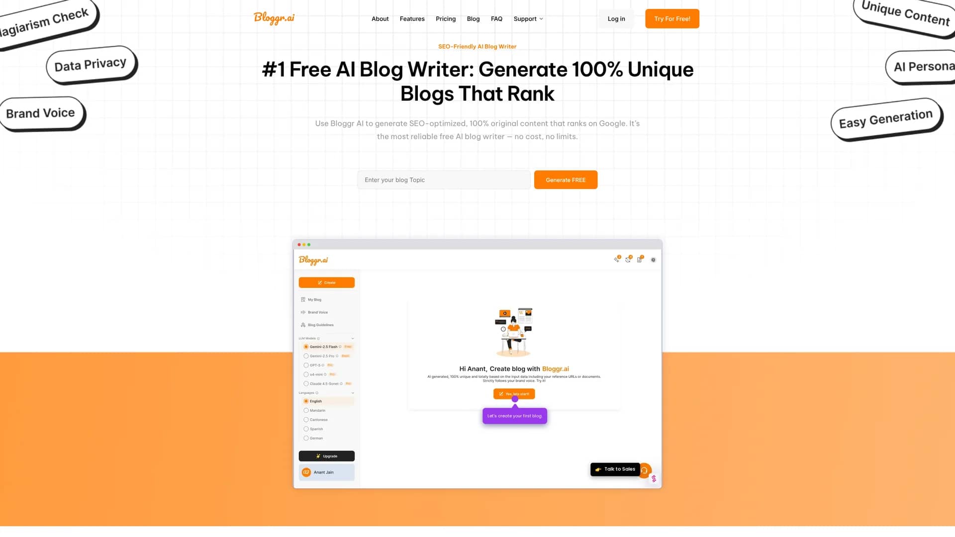 bloggr-ai homepage