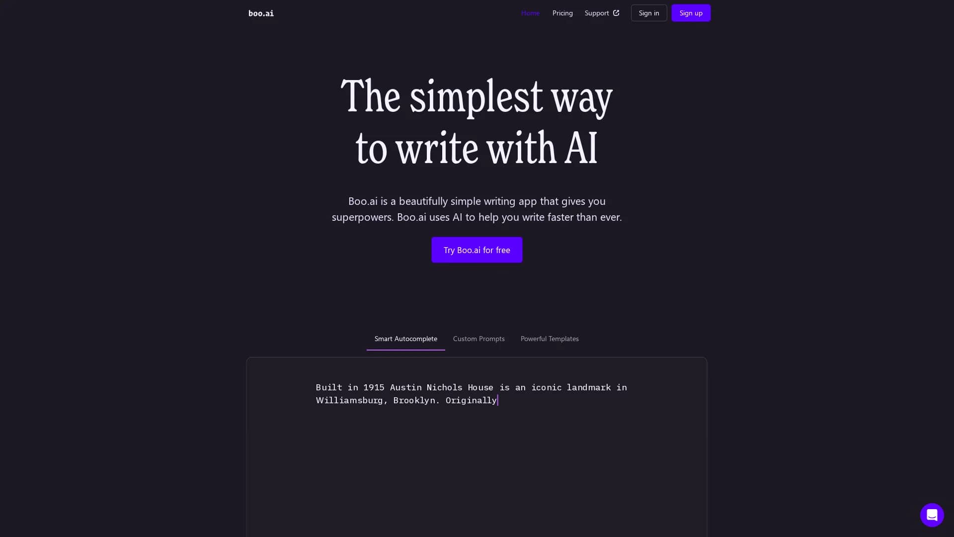 boo-ai homepage