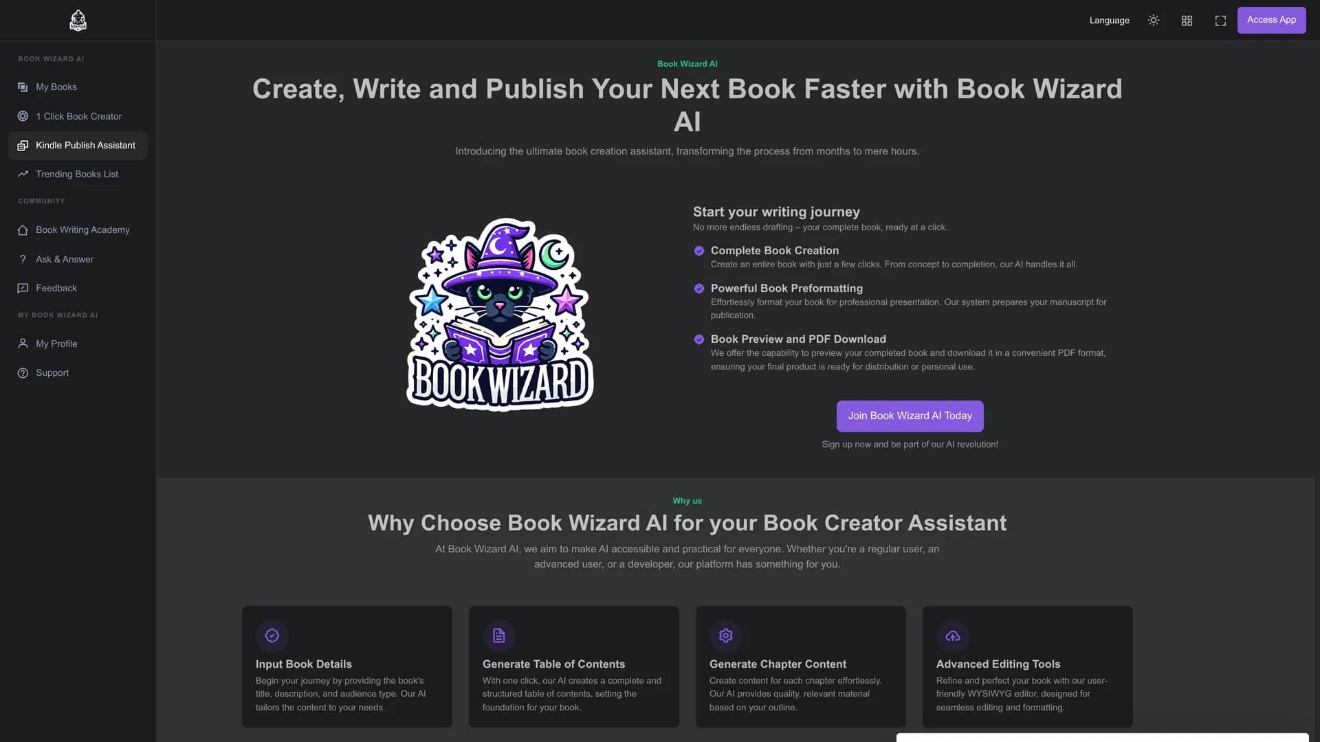 book-wizard-ai homepage