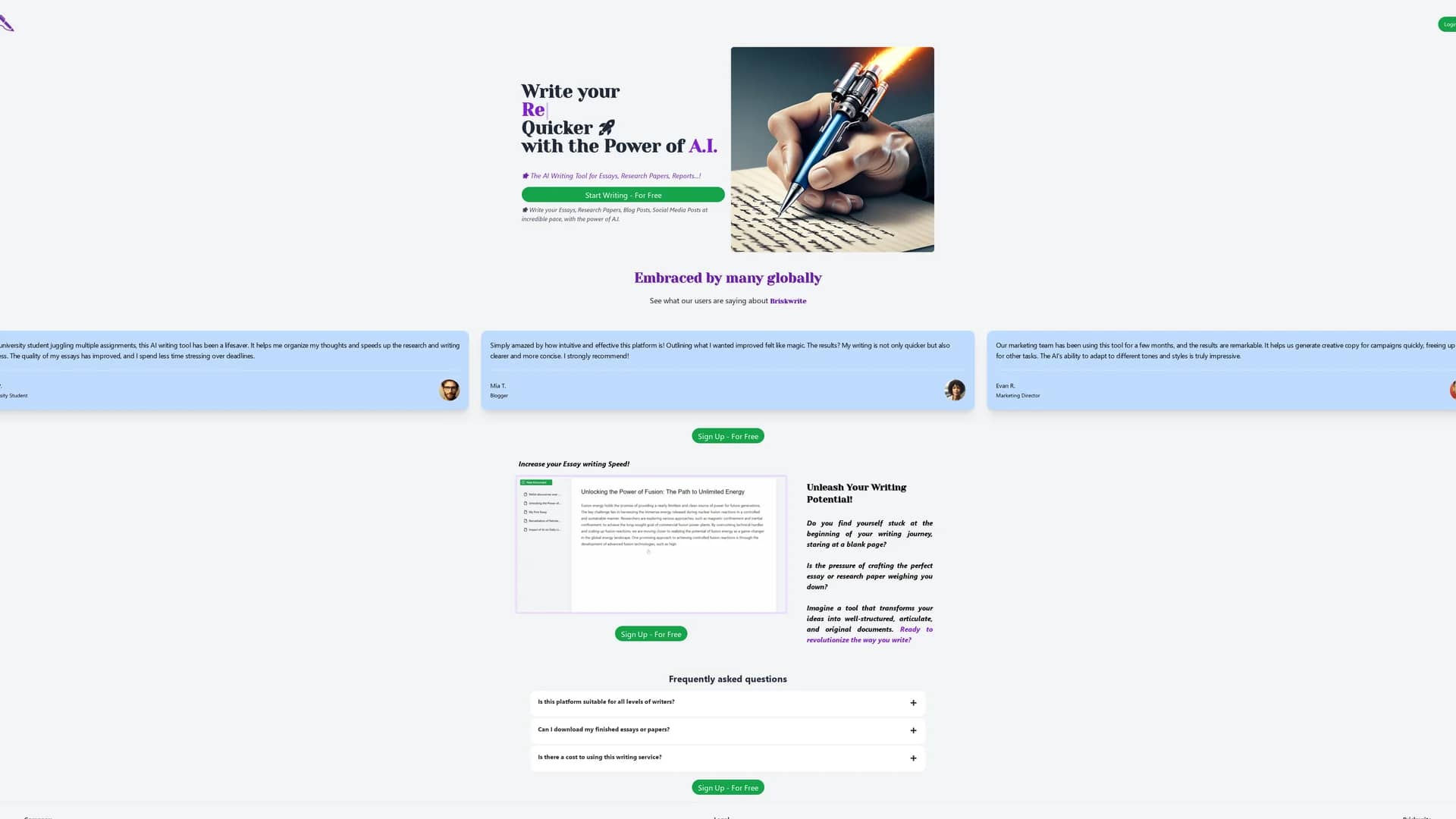 briskwrite homepage