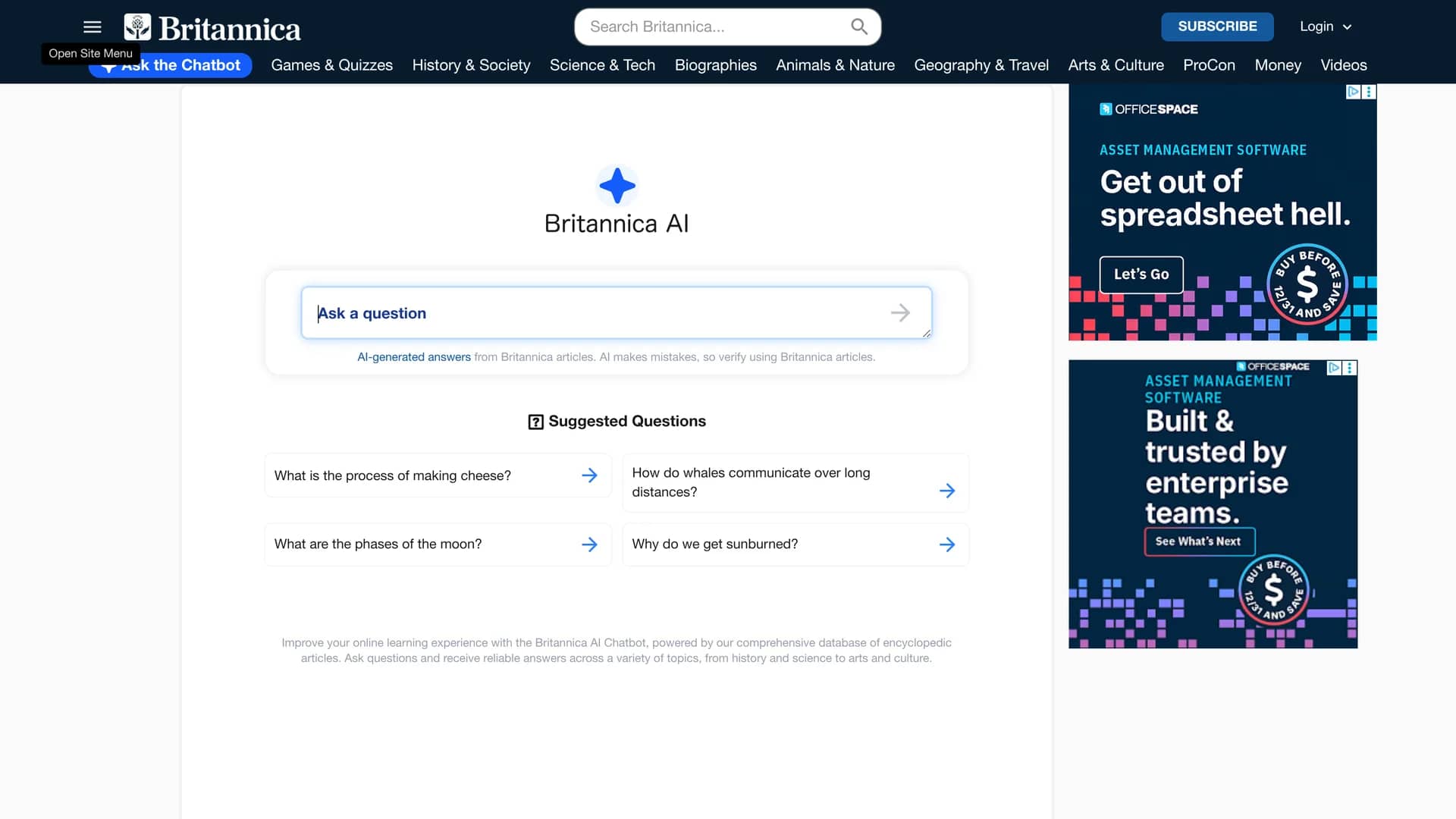 britannica-ai-chatbot homepage