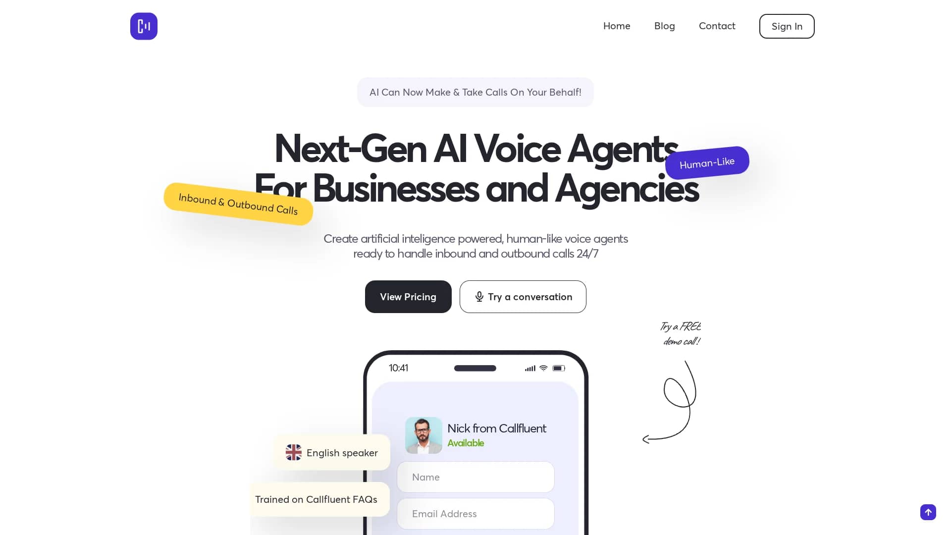 callfluent-ai homepage