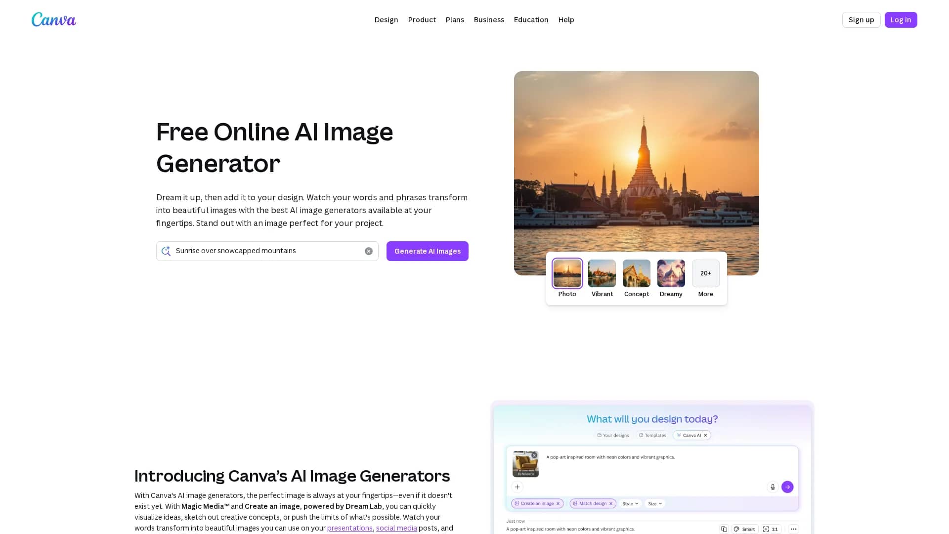 canva-text-to-image homepage