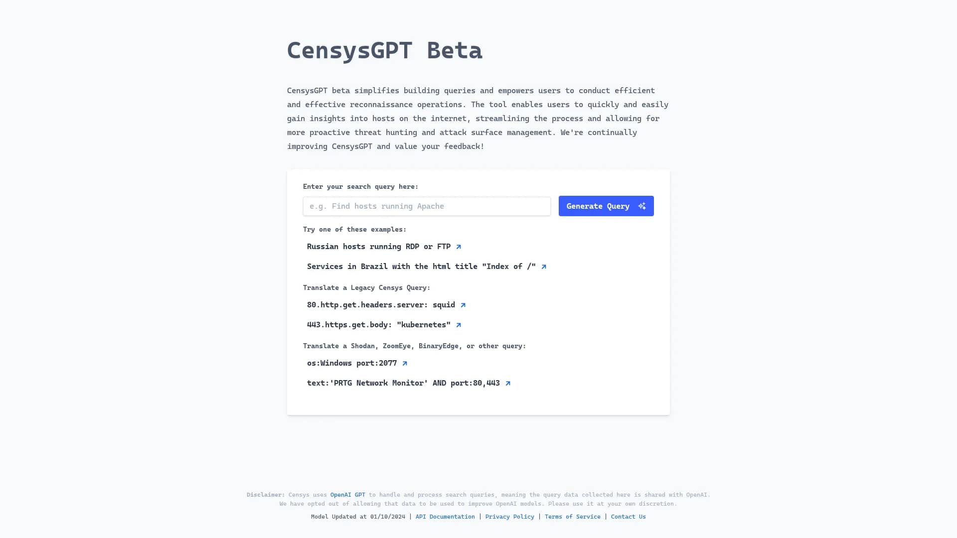 censys-gpt-beta homepage